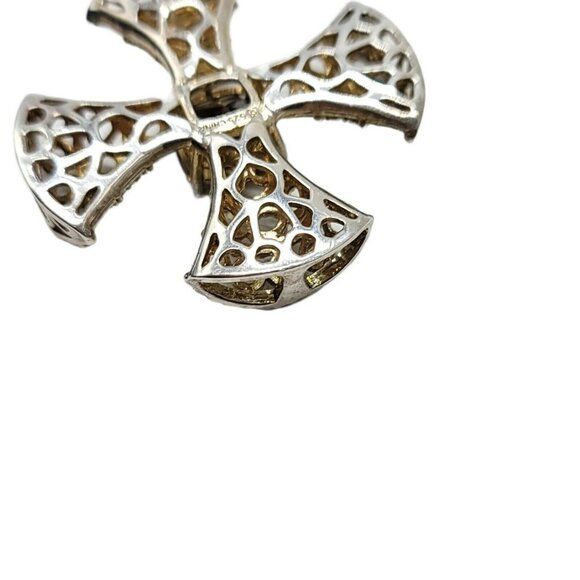 Smokey Quartz Brown Rhinestone Sterling Silver .925 Cross Patty Pendant - Picture 3 of 4